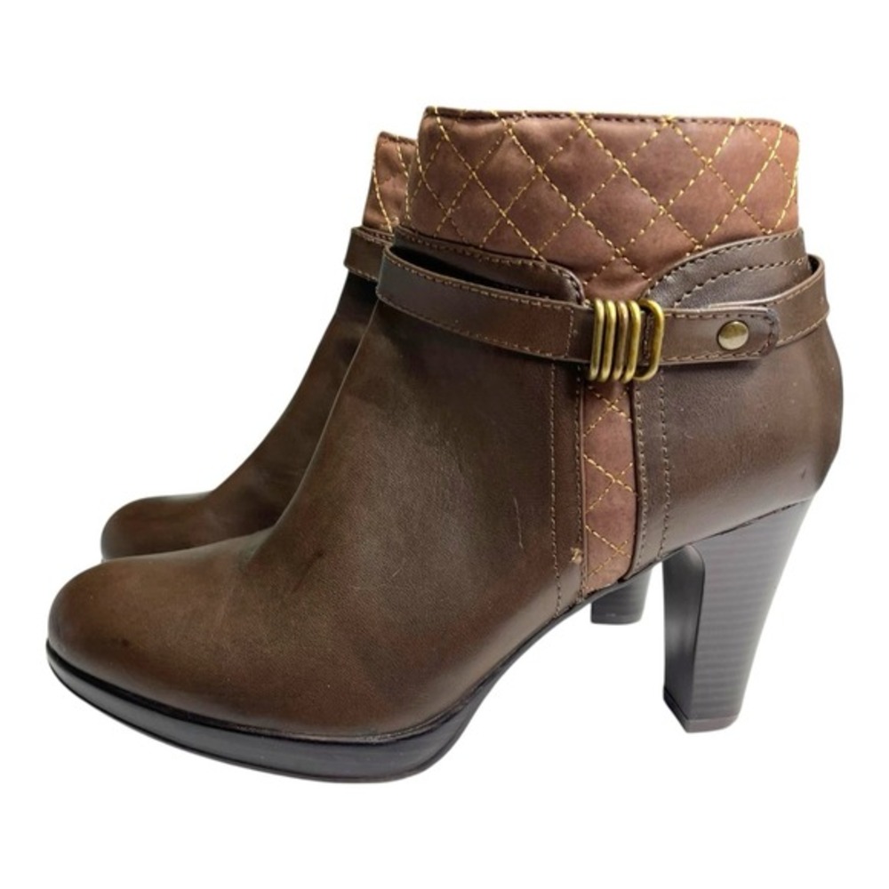 Rialto 8.5 Brown Ankle Boots Quilted Buckle Strap Heeled‎ Booties Dark Academia
